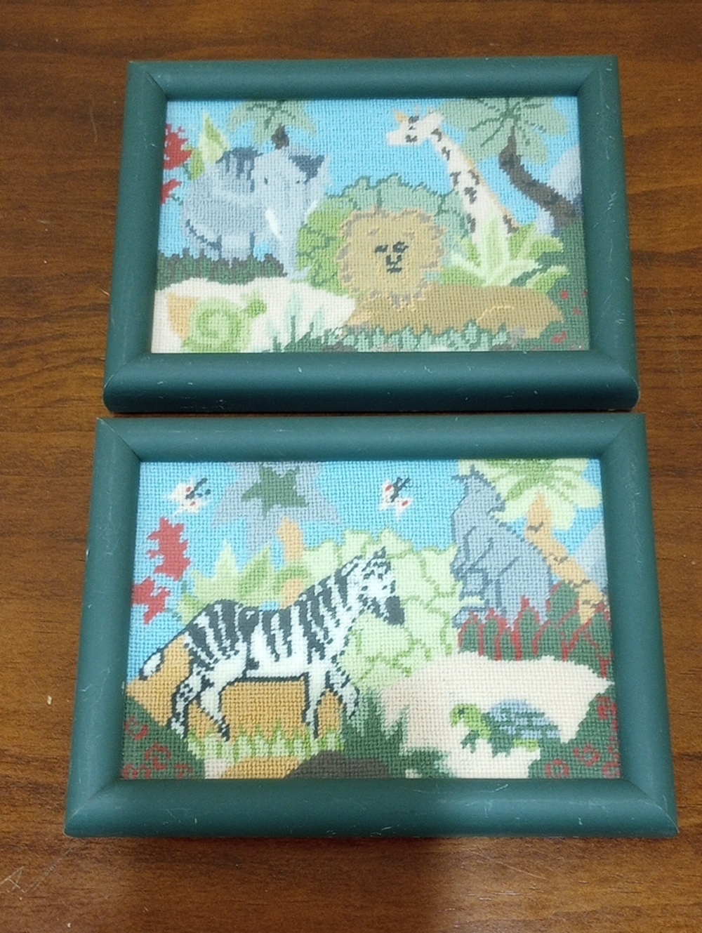 Safari Framed Needlepoint, Set Of 2 - Vintage!